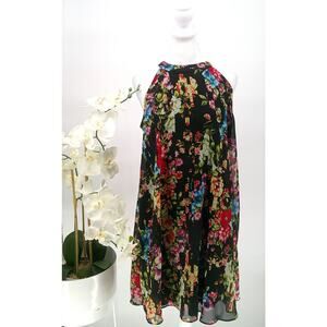 Betsey Johnson Womens Size 12 Multicolor Floral Print Halter Boho Swing Dress